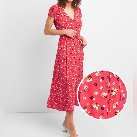 Gap floral print midi wrap dress - Picture 1 of 9